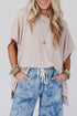 Ribbed Knit Batwing Sleeve Tunic Oversized T Shirt
